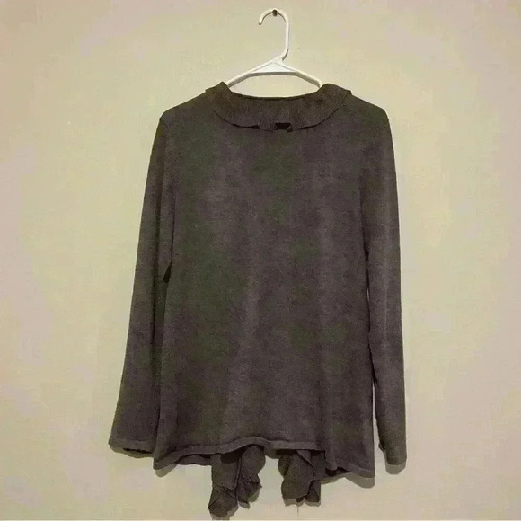 Grace Elements Taupe Brown Cascade Ruffle Front Cardigan Sweater Size Small - Picture 3 of 9